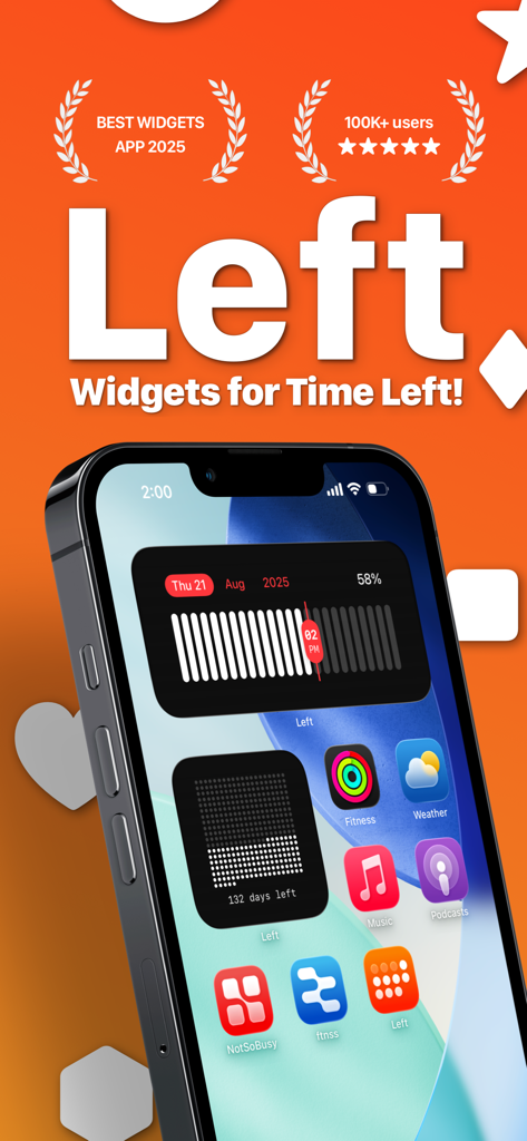 Left - Widgets for Time Left - Aesthetic iPhone home screen featuring time tracking and life progress widgets from the Left app.