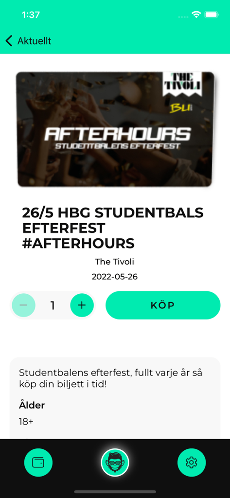 Vip Monkey - Pantalla de compra de entradas para eventos de la aplicación Vip Monkey