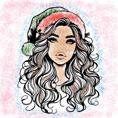 realistic christmas girl with wavy hair and lips