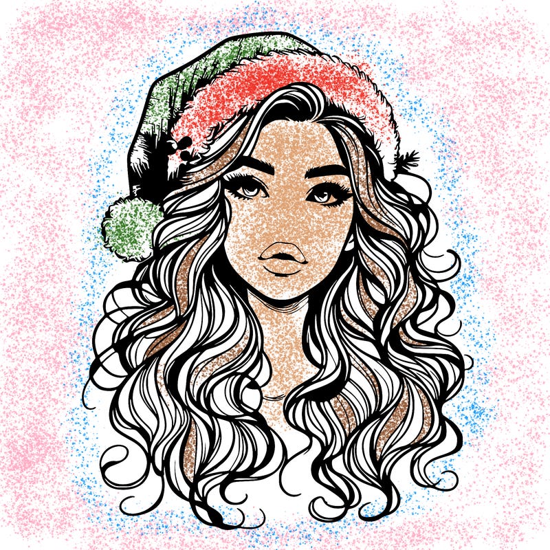 realistic christmas girl with wavy hair and lips