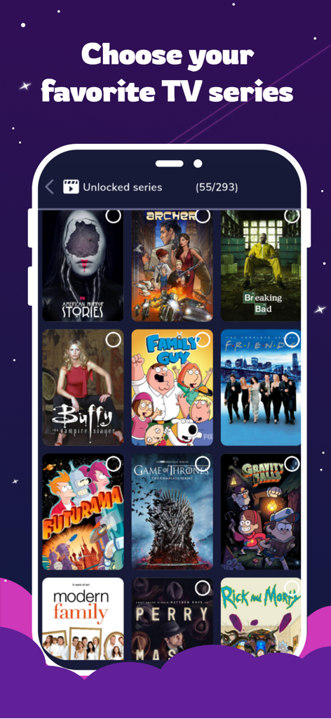 Wordbox English - Interface of Wordbox English app showing a selection of popular TV shows for language learning