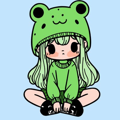 a girl wearing a frog hat and some frog socks