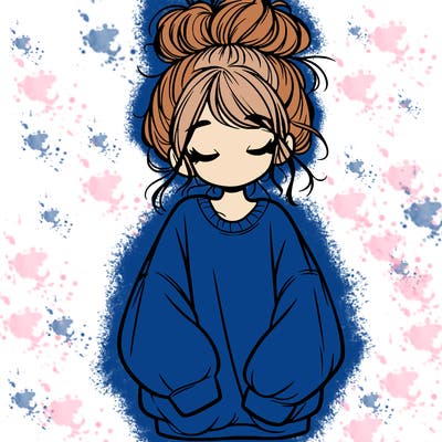 girl with baggy sweatshirt and messy bun