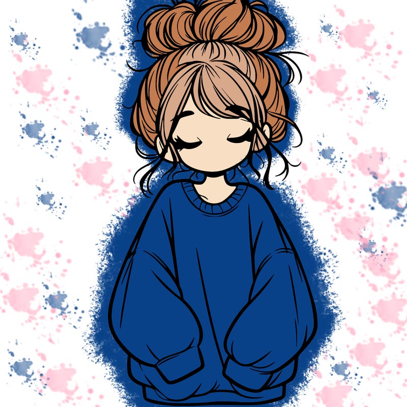 girl with baggy sweatshirt and messy bun
