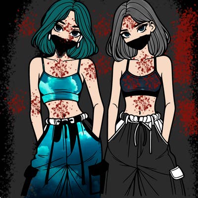 two girls with crop top with baggy pants