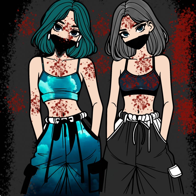 two girls with crop top with baggy pants