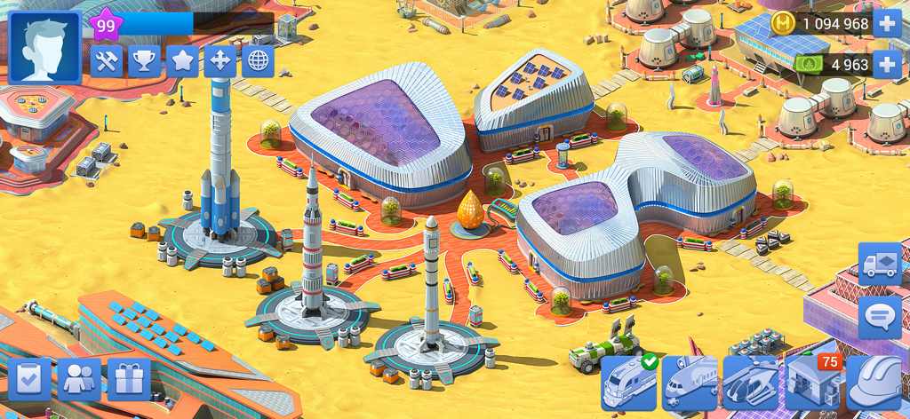 Uno spazioporto di alto livello a Megapolis con razzi e strutture di ricerca futuristiche in un ambiente desertico