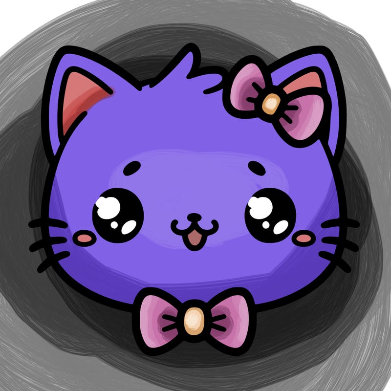 kawaii cat with a bow tie hanging from his ear