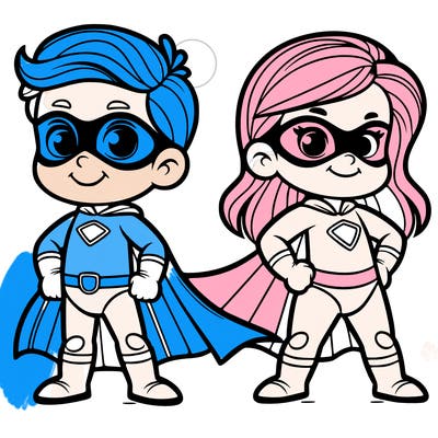 2 superheroes one is a boy of 5 and one is a girl 3 years