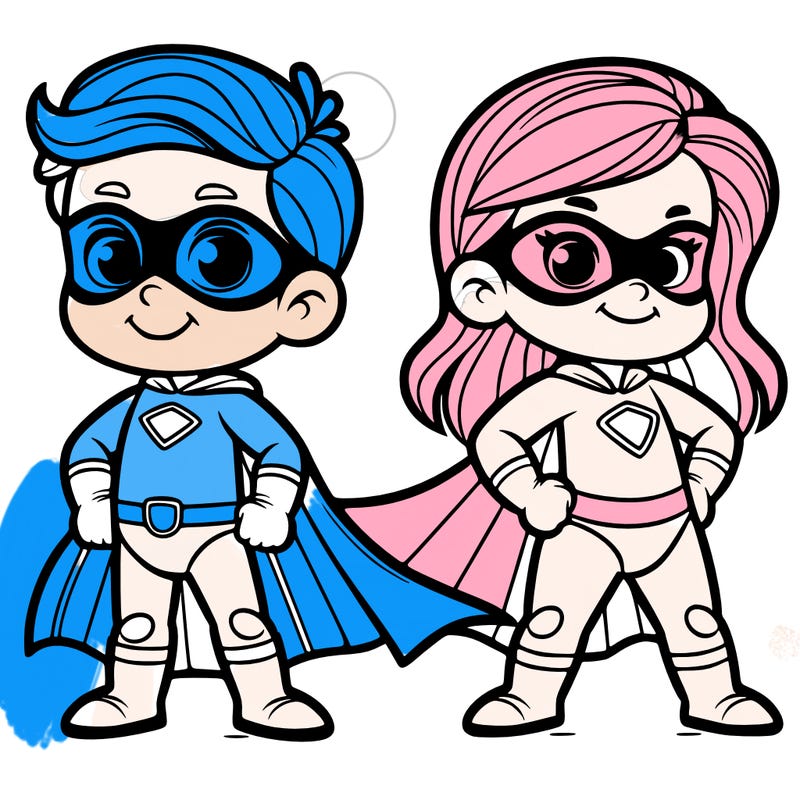 2 superheroes one is a boy of 5 and one is a girl 3 years