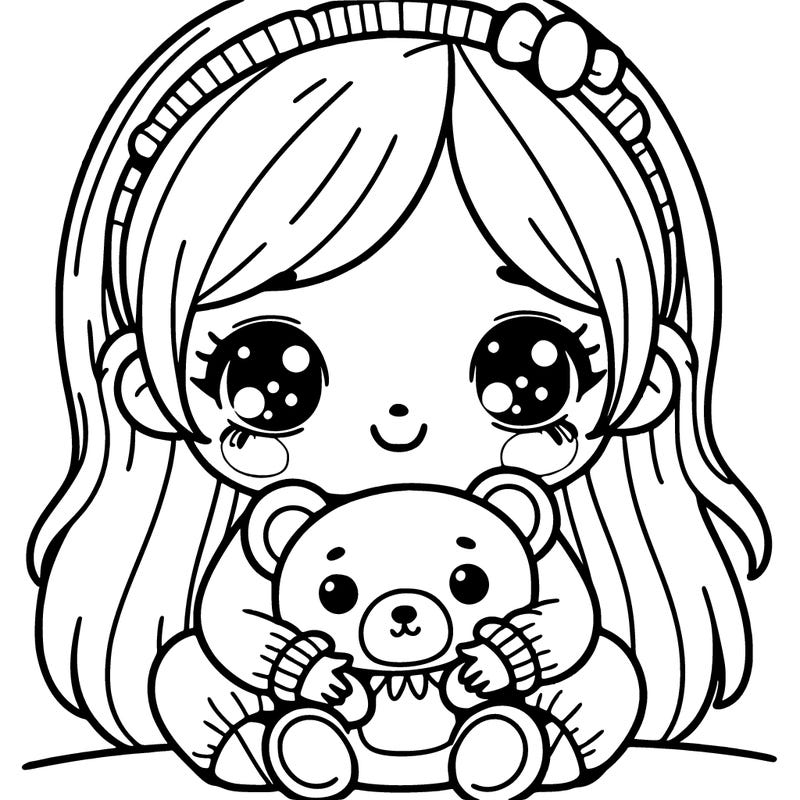 girl with a bear plushie
