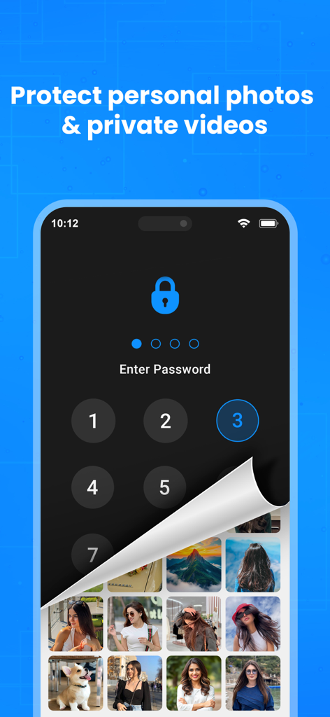 AI Cleaner - Storage Cleanup - AI Cleaner app screenshot showing the private vault feature with a passcode entry screen to protect personal photos and videos