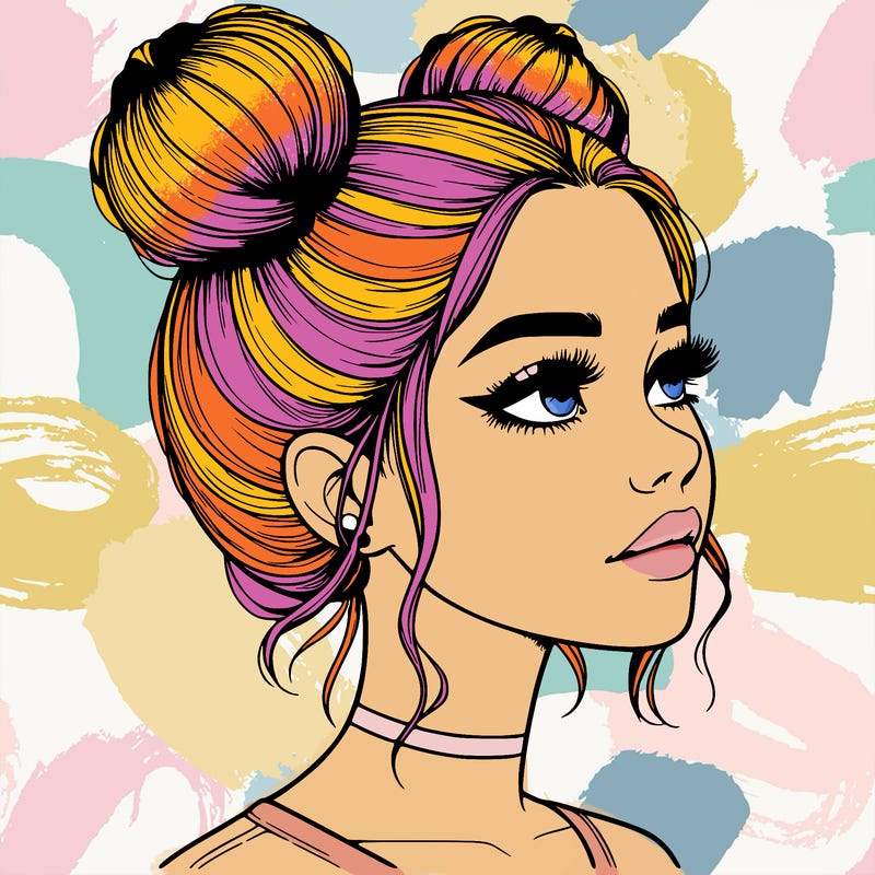 realistic girl with buns on the top of her head