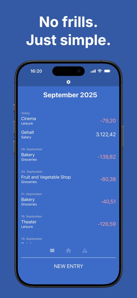 Expense + Spending Tracker - Minimalist interface of an expense tracker app showing a list of transactions for September