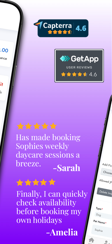 User reviews and high ratings for KennelBooker Pet Parent app from Capterra and GetApp