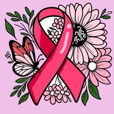 cancer awareness symbol with flowers and butterflies