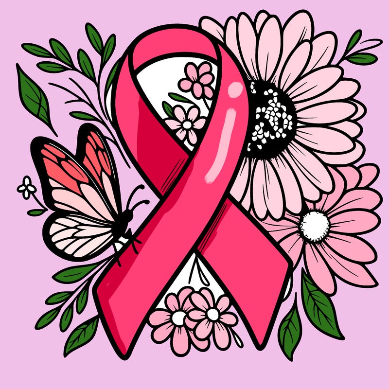 cancer awareness symbol with flowers and butterflies