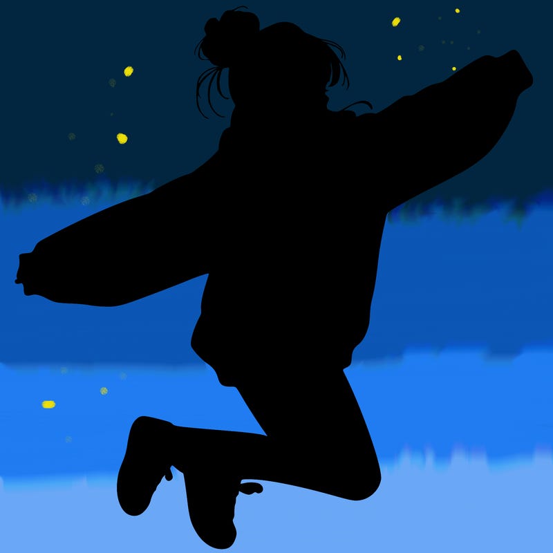 realistic girl jumping with a bun and oversized sweatshirt