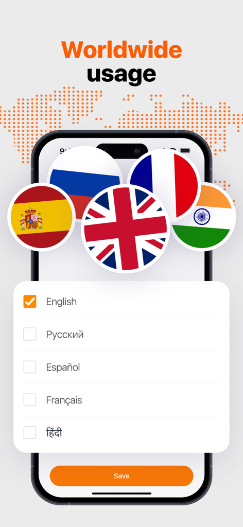Safe Wallet app screen displaying worldwide usage and language settings for global accessibility