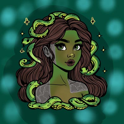 realistic girl with snakes as hair