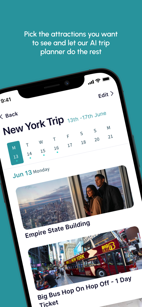 Go City app interface showing an AI generated itinerary for a New York City trip