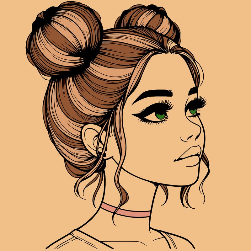 realistic girl with buns on the top of her head