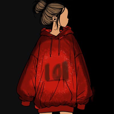 realistic girl with a oversized sweatshirt on and a bun
