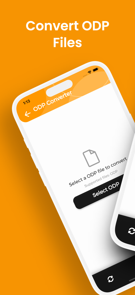 ODP Converter, ODP to PPTX - ODP Converter app home screen showing the select file button
