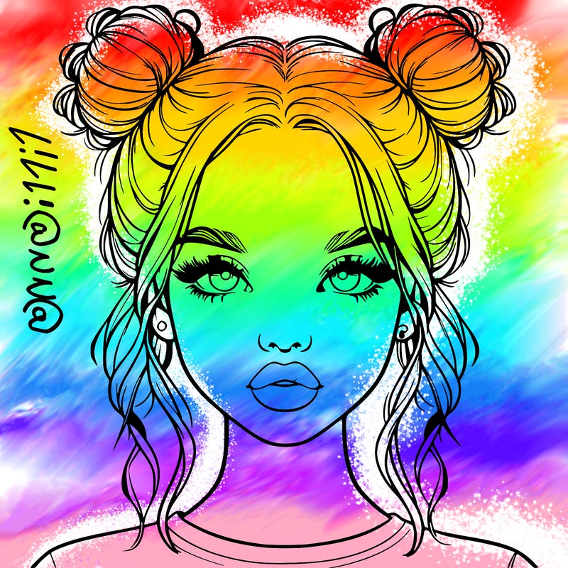 realistic girl with two buns in hair and lips