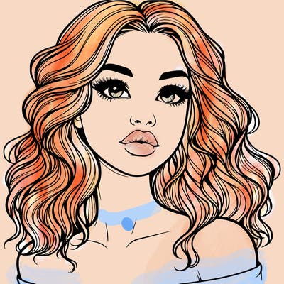 realistic girl with wavy hair and lips
