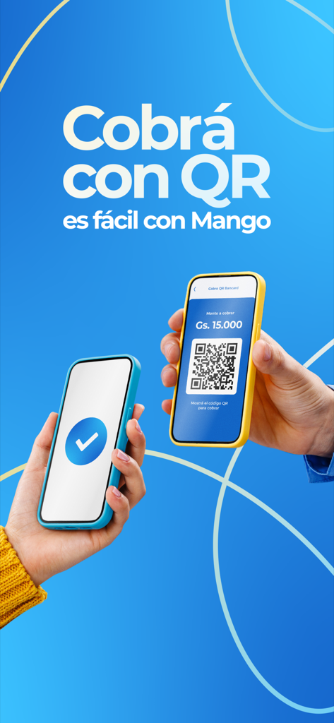 Billetera Mango - A person charging money and another paying via QR code using the Billetera Mango mobile app