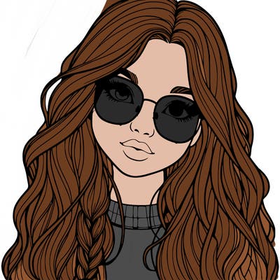 girl with long hair and freckles and glasses realistic