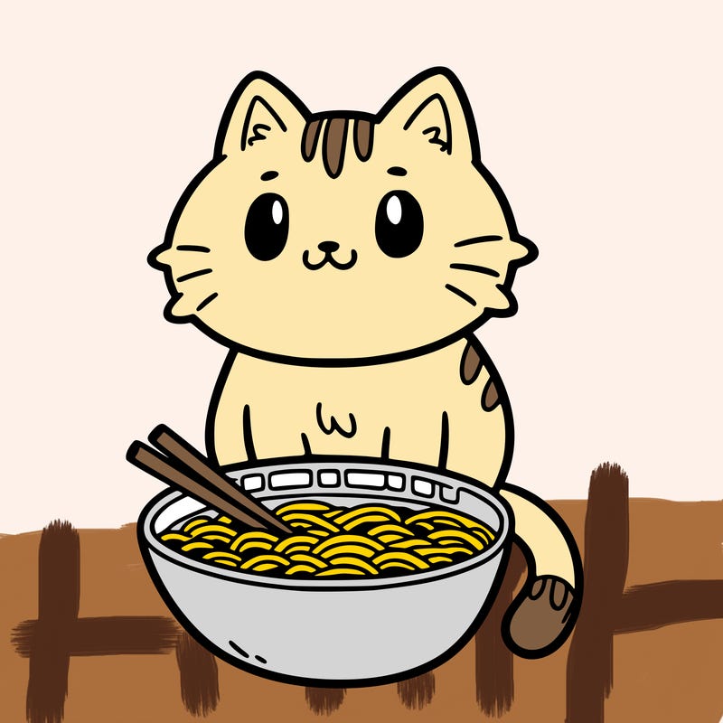 cat sitting in ramen