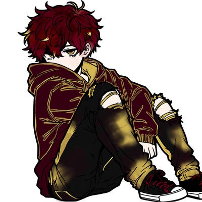 a male hoddie ripped jeans messy hair anime