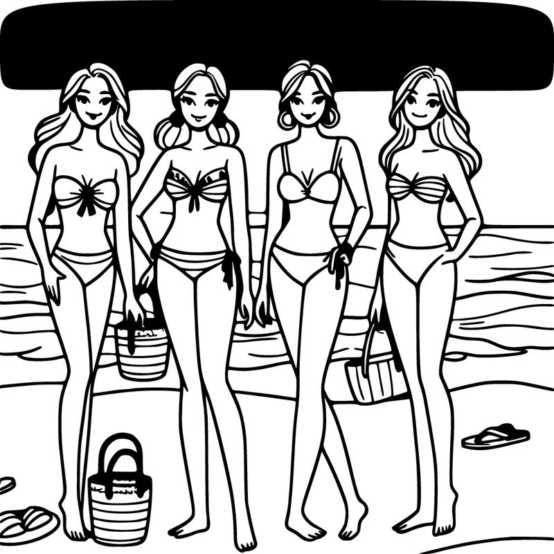 women in bikinis on the beach
