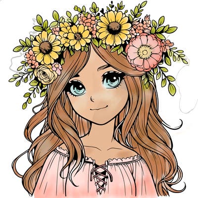 realistic girl with flowers crown