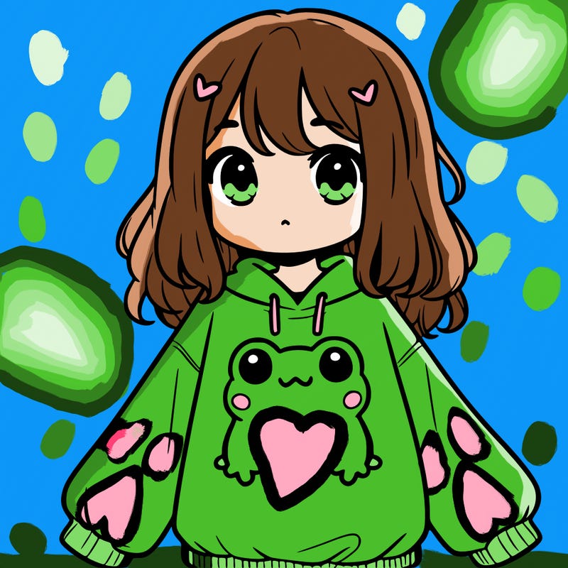 girl wearing frogging sweatshirt