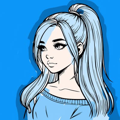 realistic girl with a high ponytail