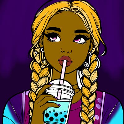 realistic girl with braided hair drinking boba