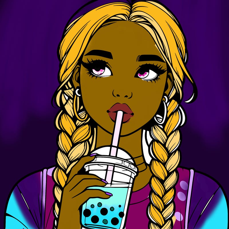 realistic girl with braided hair drinking boba
