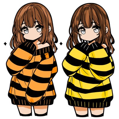 anime girl in a striped oversized sweater
