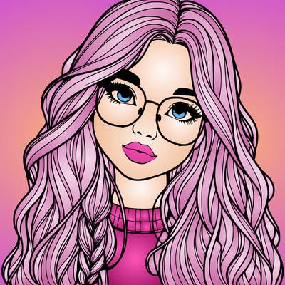 girl with long hair and freckles and glasses realistic