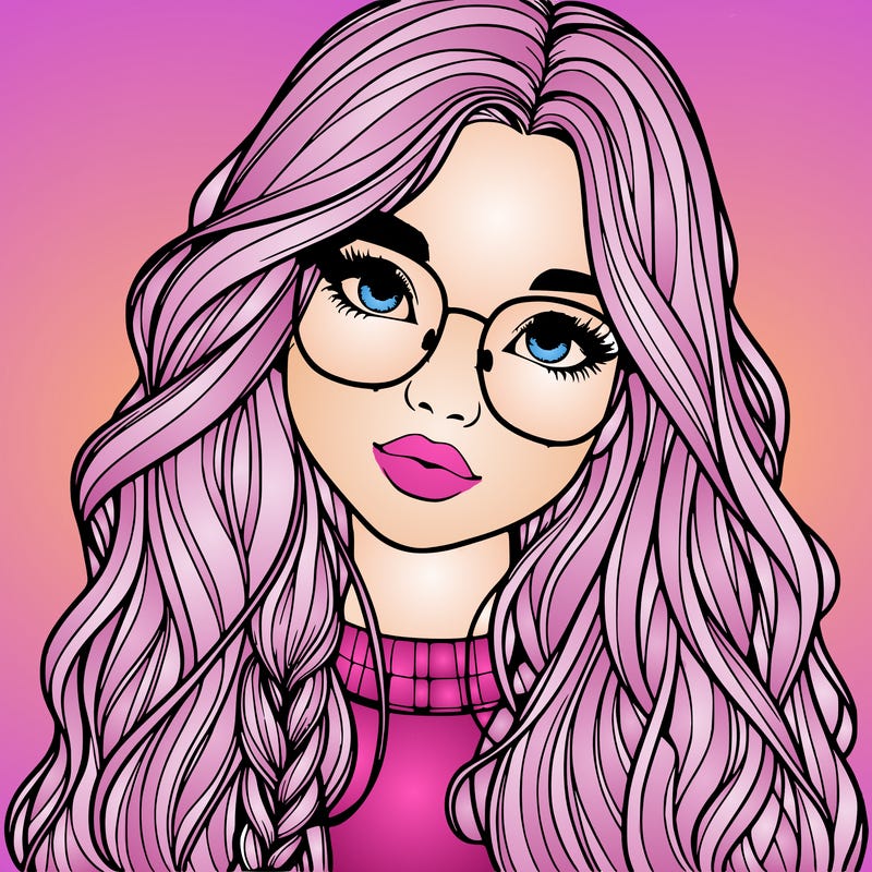 girl with long hair and freckles and glasses realistic