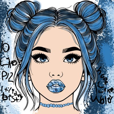 realistic girl with two buns on her hair and lips