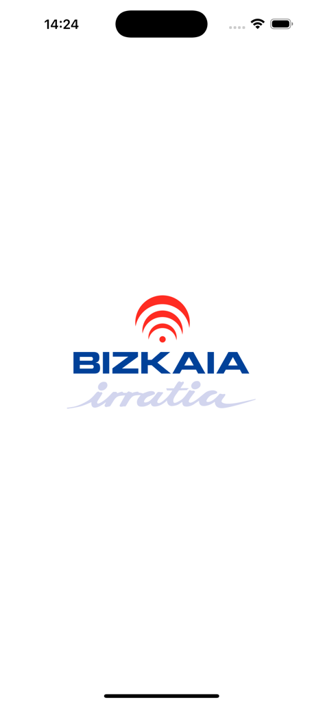 Bizkaia Irratia - Pantalla de inicio de la aplicación Bizkaia Irratia mostrando el logo con un icono de onda de radio roja