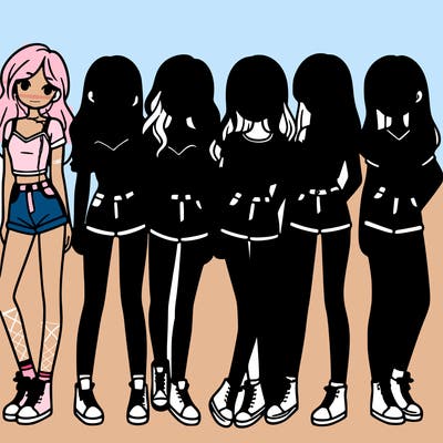 a group of girls wearing crop tops and shorts