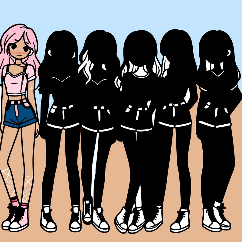 a group of girls wearing crop tops and shorts