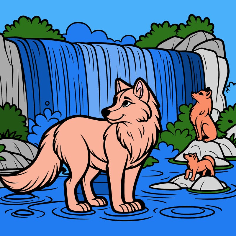 waterfall wolf