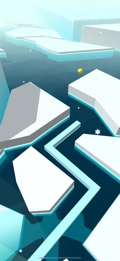 Dancing Line - Music Game - Uma linha azul clara navegando em um caminho de zigue-zague entre blocos de gelo brancos em um nível com tema de inverno do jogo musical Dancing Line.