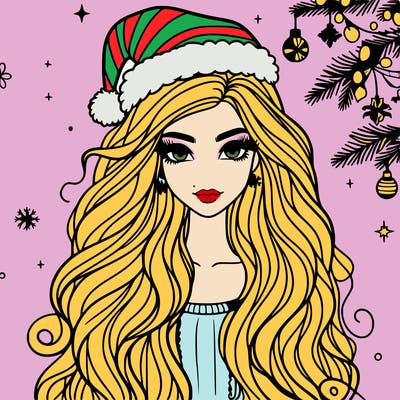 christmas fashionable female model and long hair